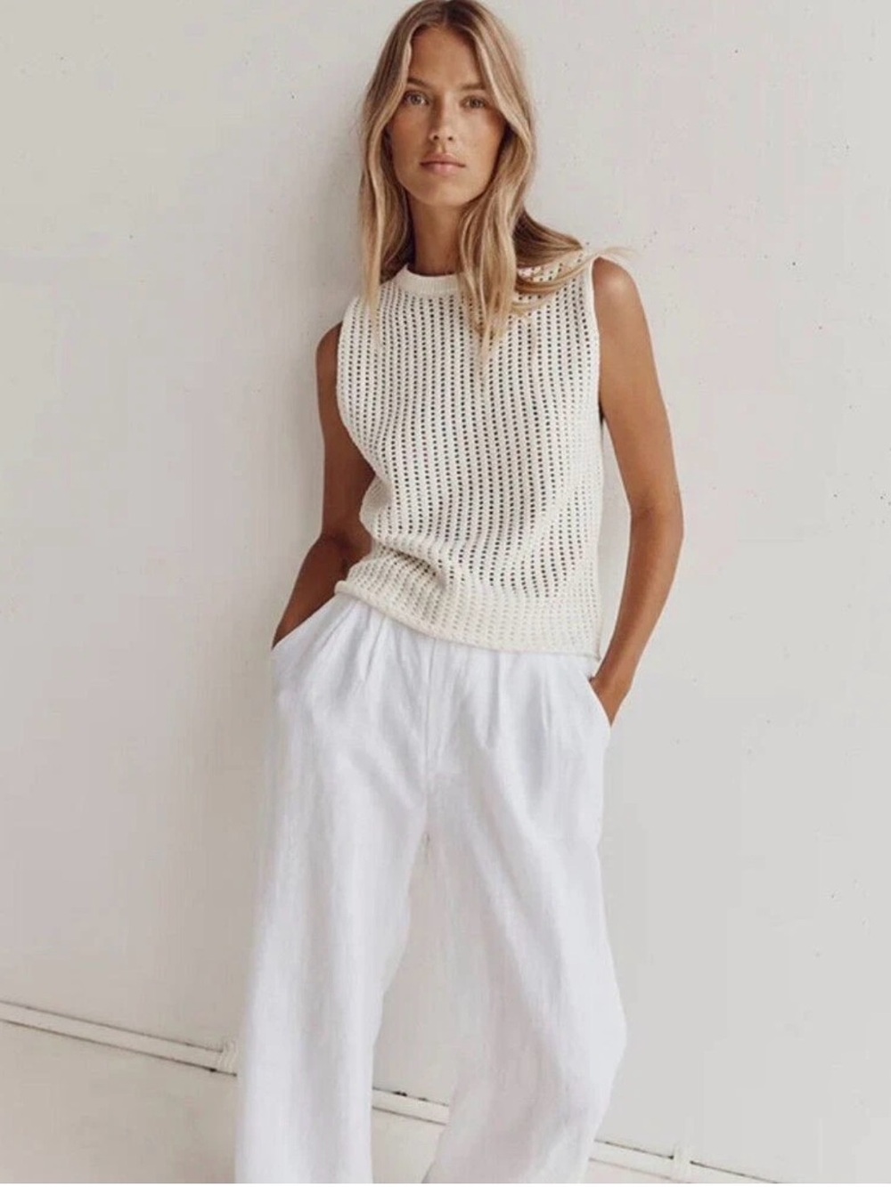 DISSH Denny Open Knit Cotton Sweater Sleeveless Top